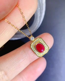 Natural Ruby Rectangle Pendant