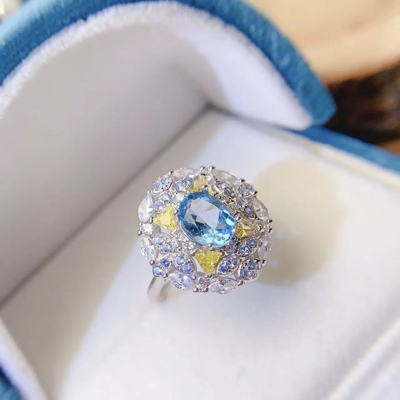 Natural Sky Topaz Cluster Ring - view 4