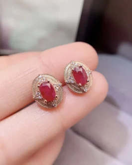Natural Ruby Oval Earrings