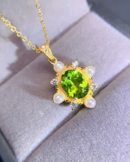 Natural Peridot Flower Pendant