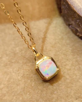 Natural Opal Cushion Pendant Necklace