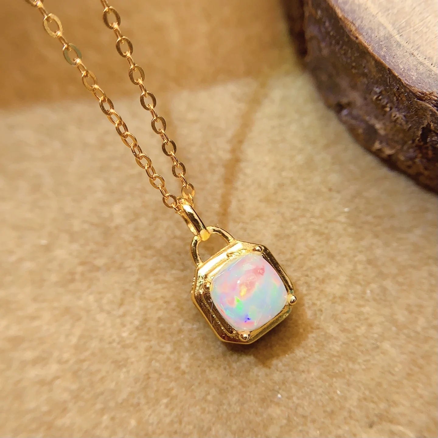 Natural Opal Cushion Pendant Necklace - view 1