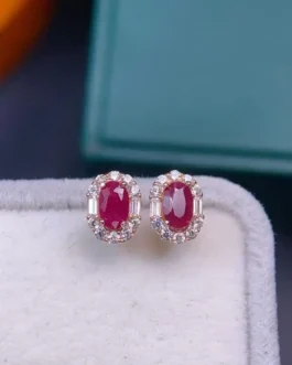Natural Ruby Oval Bloom Earrings