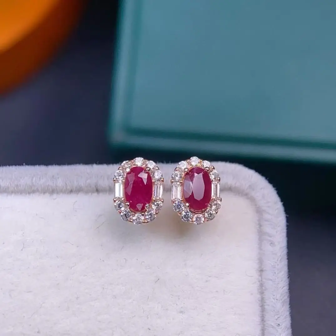 Natural Ruby Oval Bloom Earrings - view 1