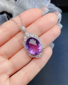 Natural Amethyst Oval Halo Pendant