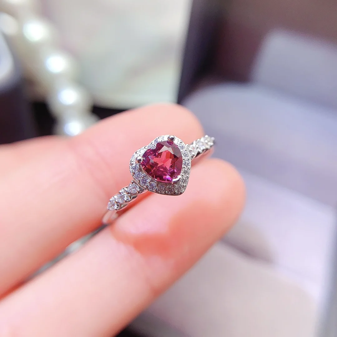 Natural Garnet Heart Halo Ring - view 1