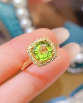 Natural Peridot Pear Halo Ring