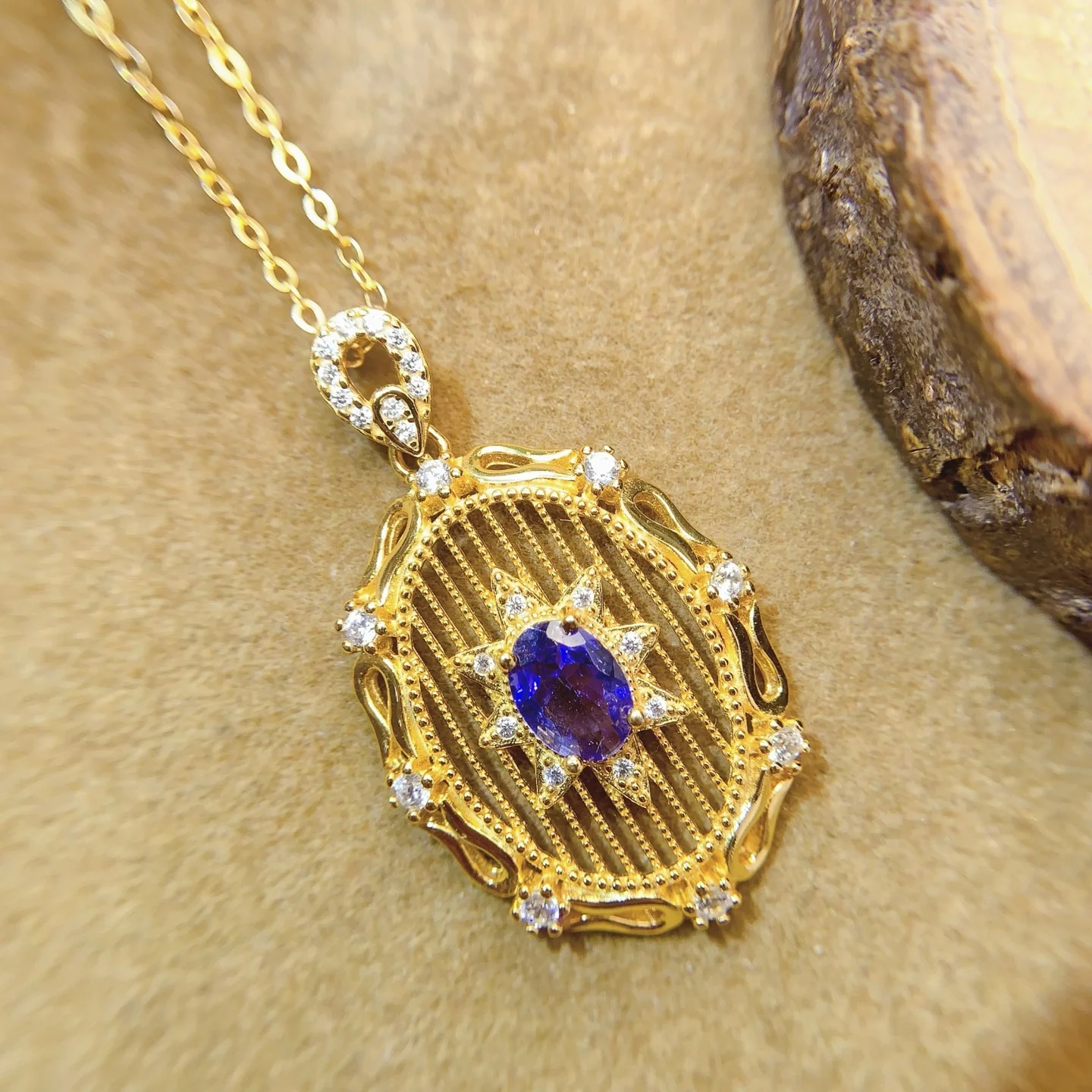 Natural Tanzanite Filigree Pendant Necklace - view 3