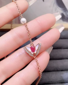 Natural Ruby Tulip Charm Bracelet