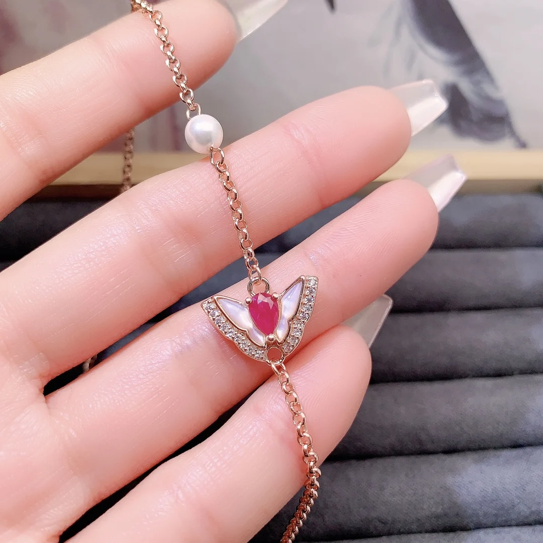 Natural Ruby Tulip Charm Bracelet - view 1