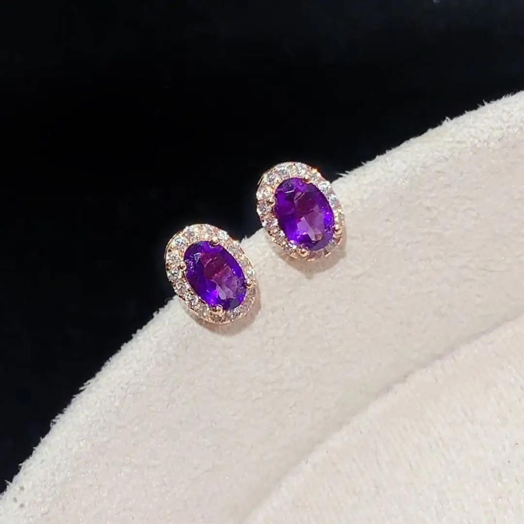 Natural Amethyst Oval Halo Earrings - view 1