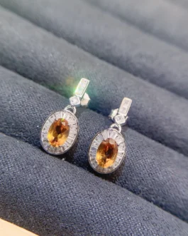 Natural Citrine Oval Drop Earrings