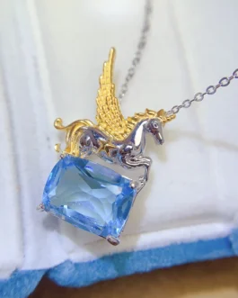 Natural Topaz Pegasus Pendant Necklace