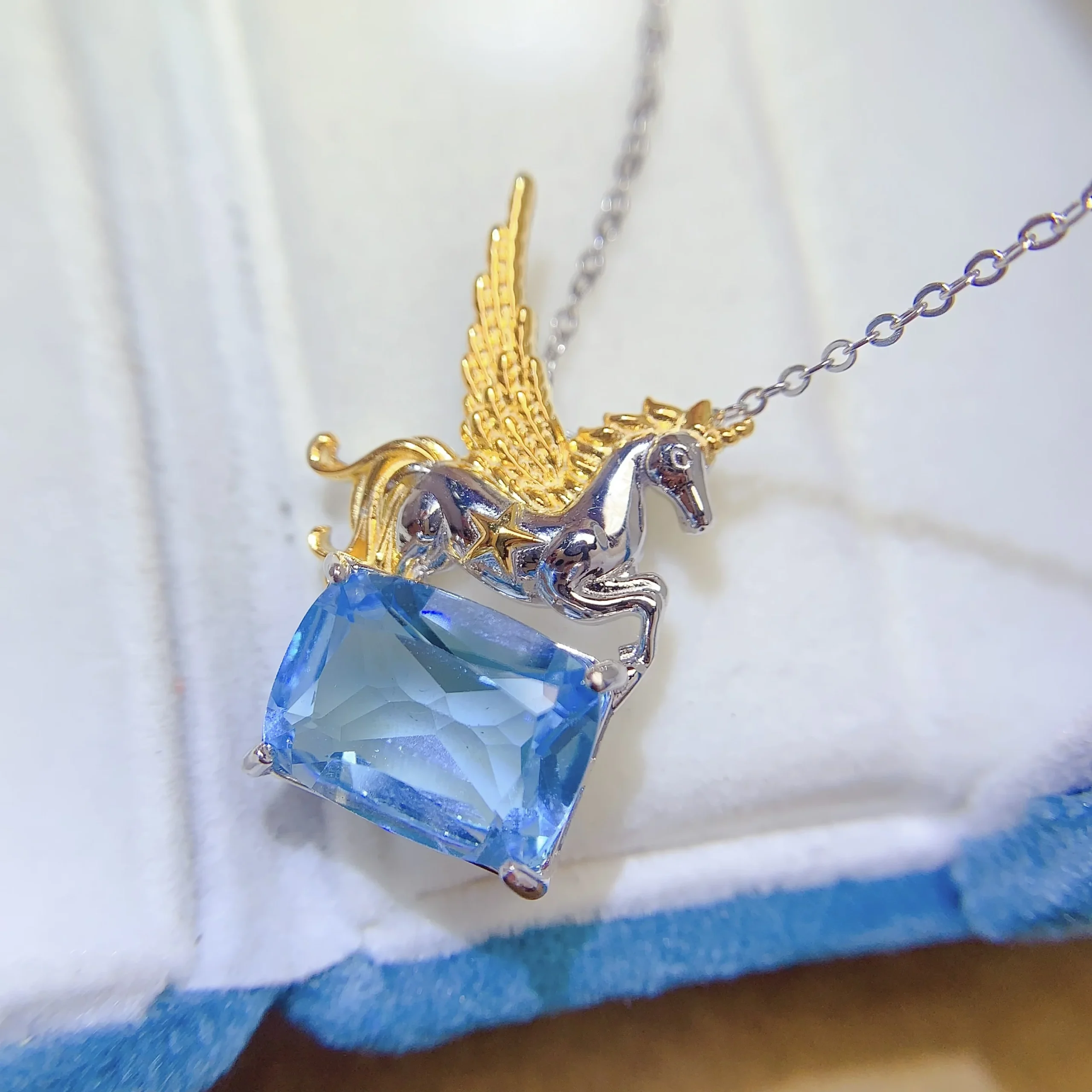 Natural Topaz Pegasus Pendant Necklace - view 1