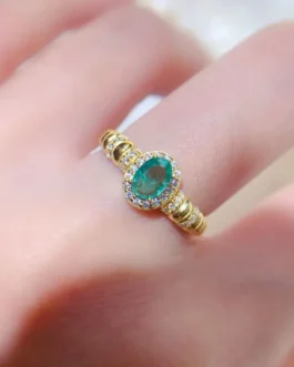 Natural Emerald Bamboo Halo Ring