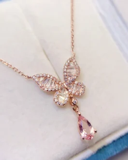 Natural Tourmaline Butterfly Pendant Necklace