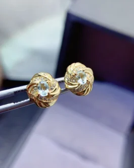 Natural Aquamarine Swirl Stud Earrings