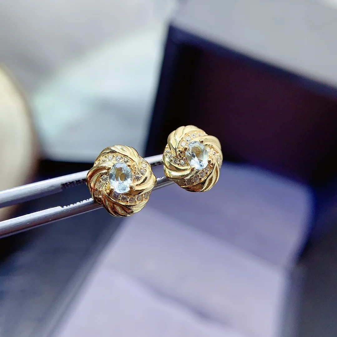 Natural Aquamarine Swirl Stud Earrings - view 2