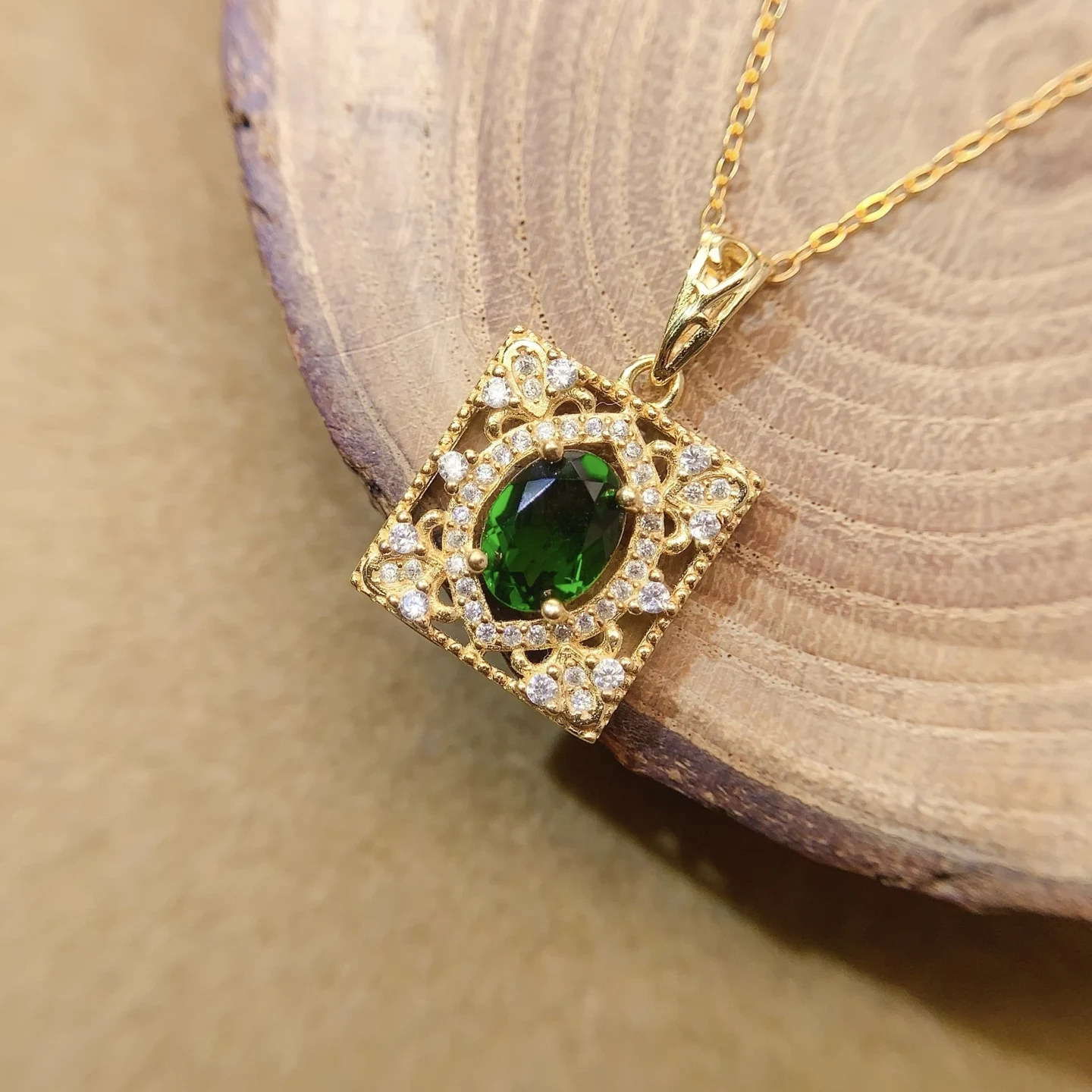 Natural Diopside Baroque Pendant Necklace - view 1