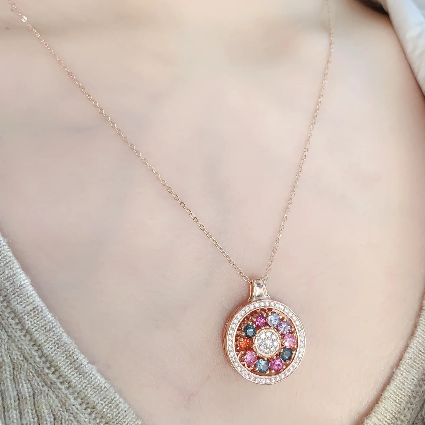 Natural Tourmaline Medallion Pendant Necklace - view 5