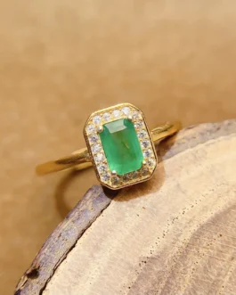 Rectangle Halo Emerald-Green Ring