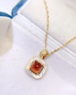 Natural Garnet Cushion Pendant Necklace