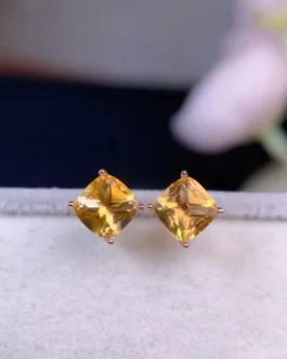 Natural Citrine Square Stud Earrings