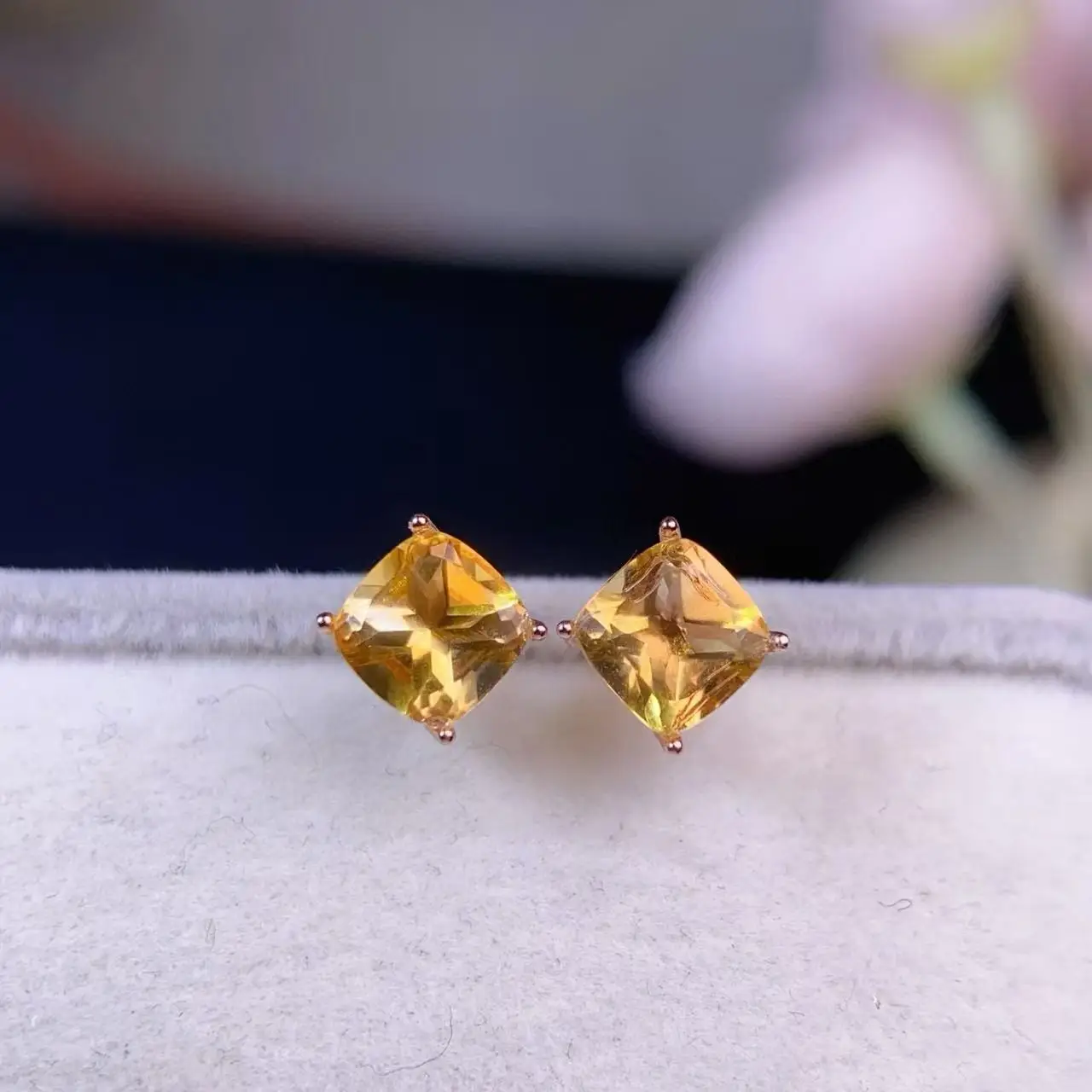 Natural Citrine Square Stud Earrings - view 1