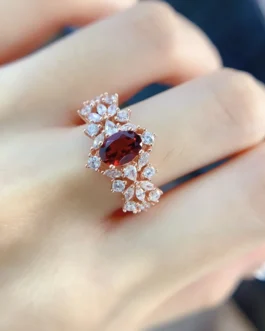 Natural Garnet Floral Cluster Ring