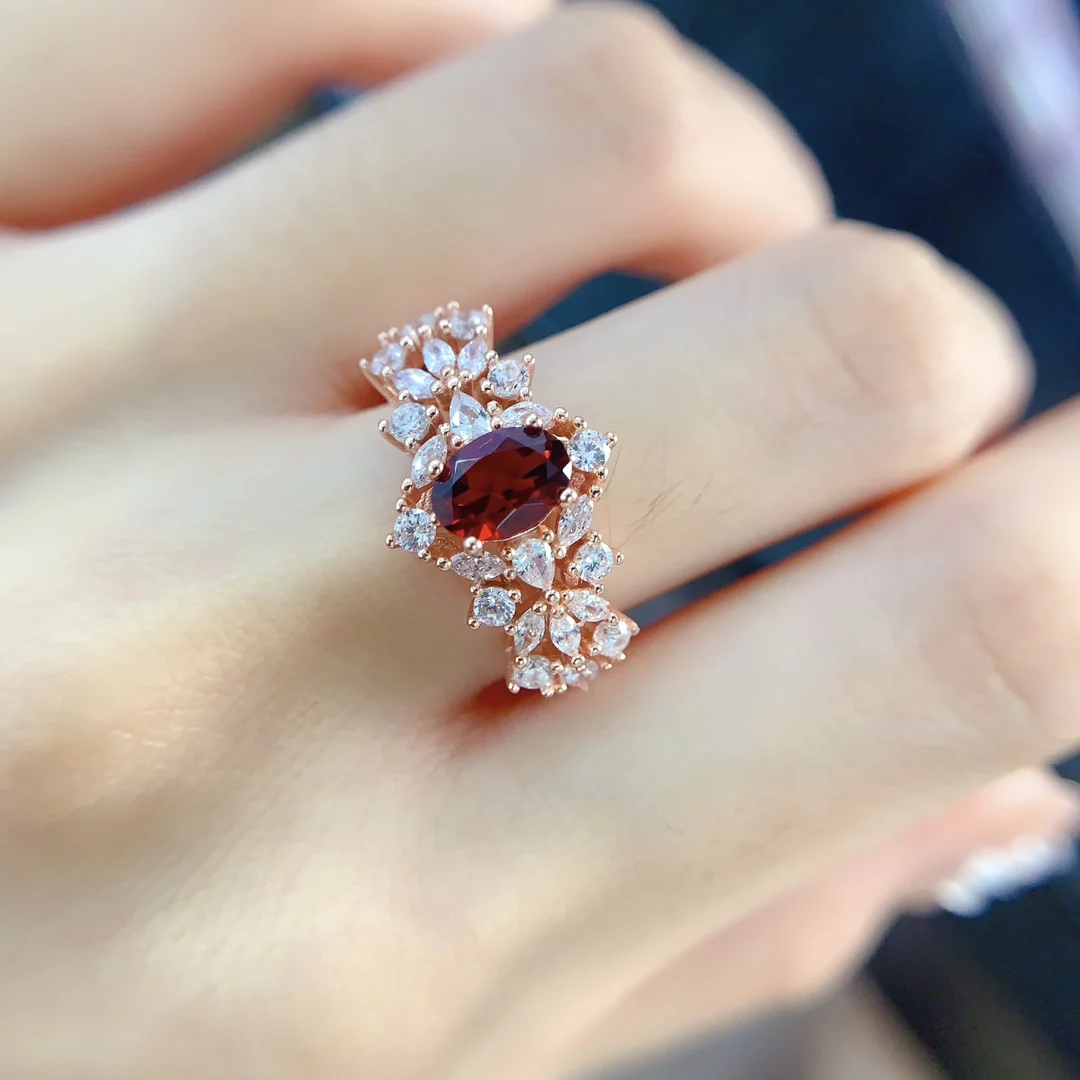 Natural Garnet Floral Cluster Ring - view 1