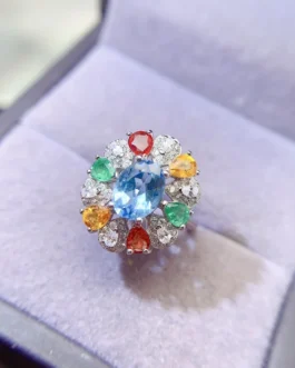Natural Topaz Multicolour Halo Ring