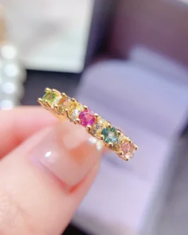 Natural Tourmaline Round Halo Ring