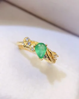 Natural Emerald Vine Pear Ring