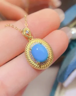 Natural Turquoise Greek Key Pendant Necklace