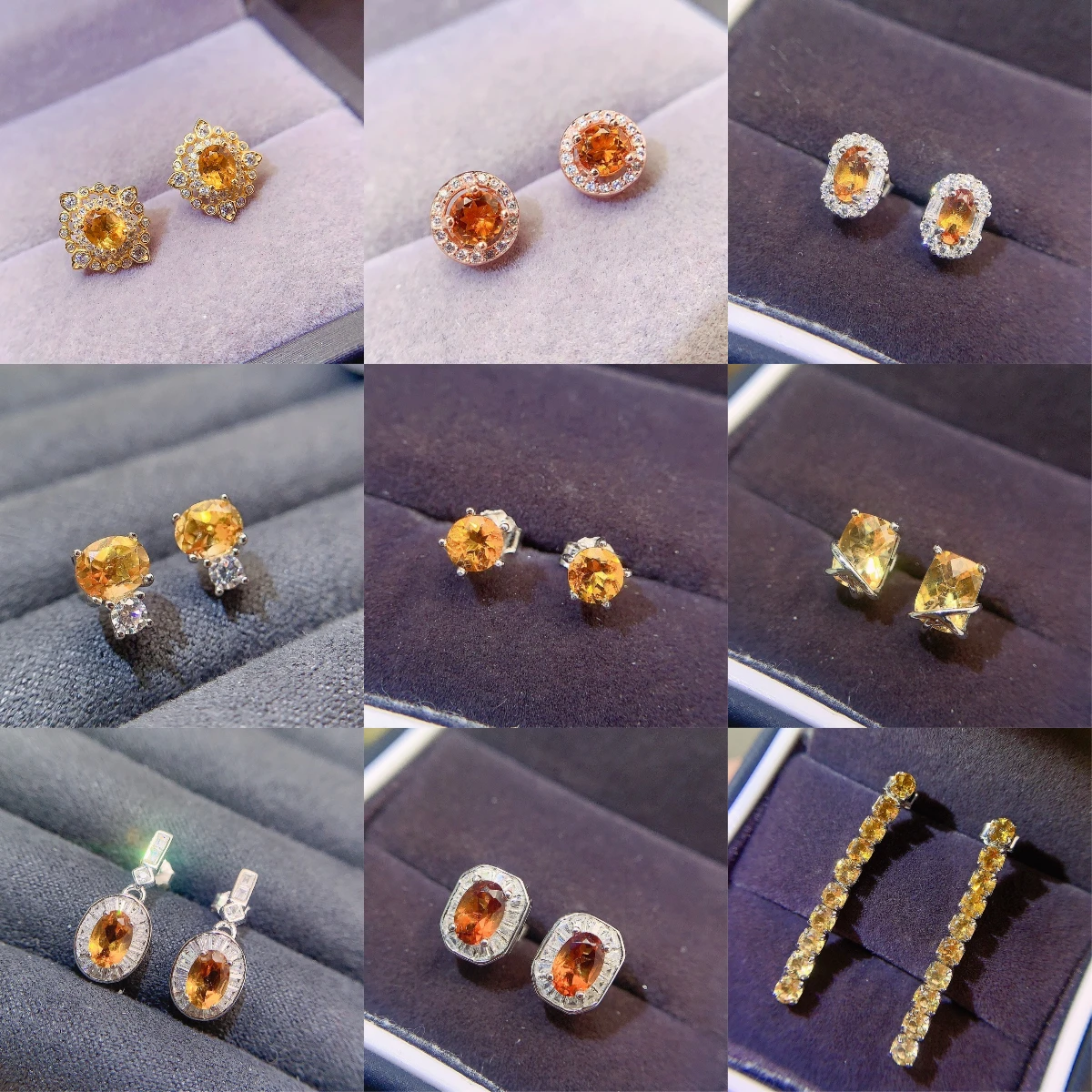 Natural Citrine Halo Stud Earrings - view 4