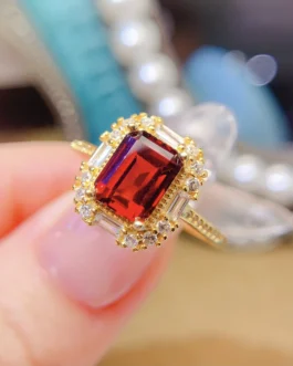 Natural Gemstone Step Cut Ring