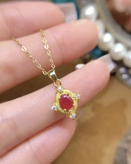 Natural Ruby Kite Pendant Necklace