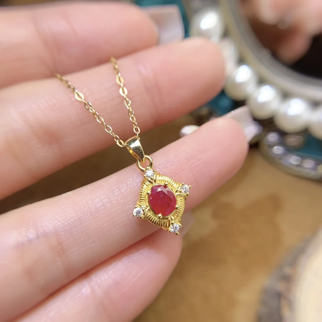 Natural Ruby Kite Pendant Necklace - view 1