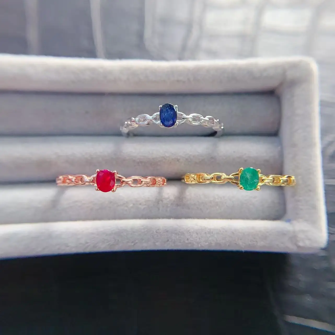 Natural Gemstone Oval Prong Ring - view 1