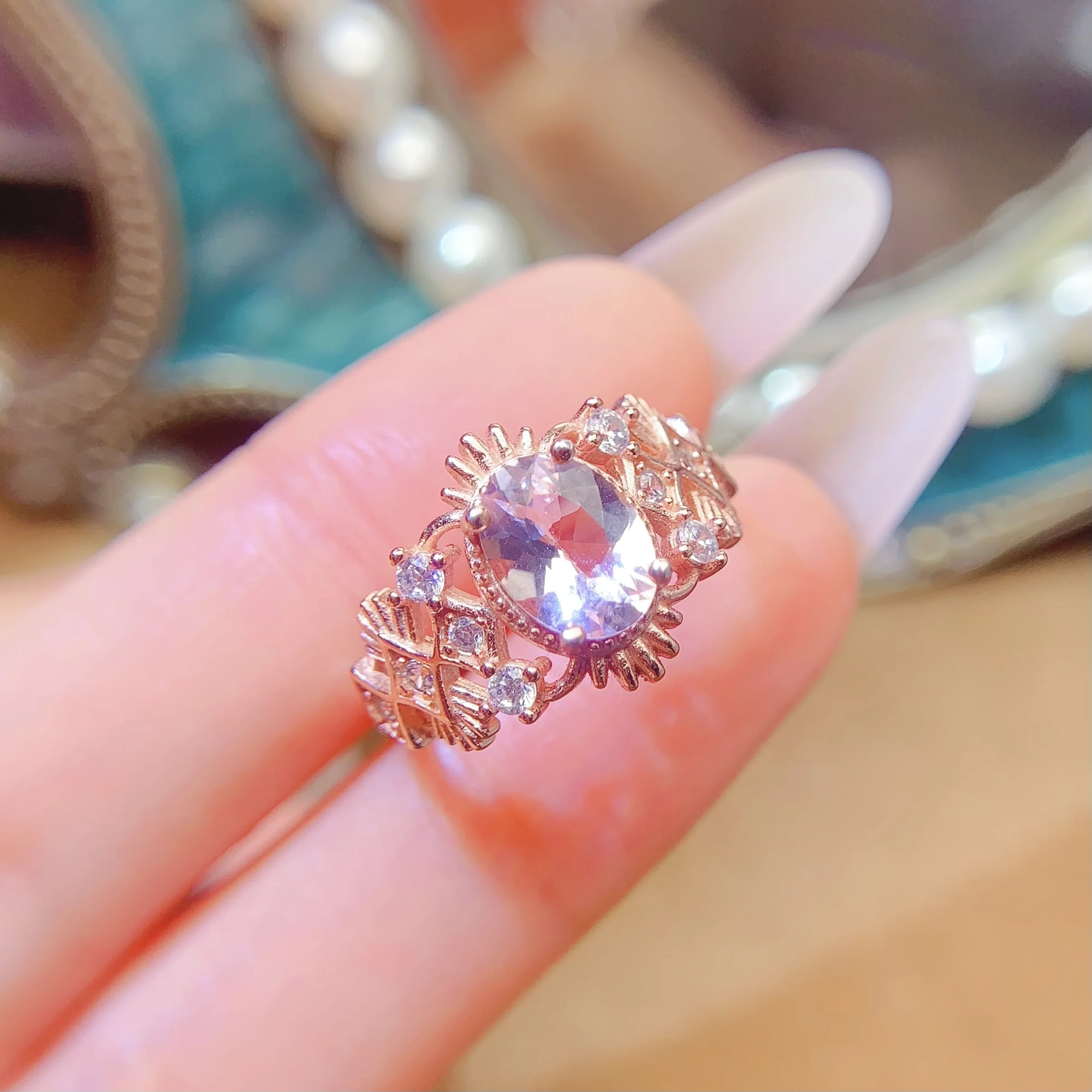 Natural Morganite Rose Gold Ring - view 1
