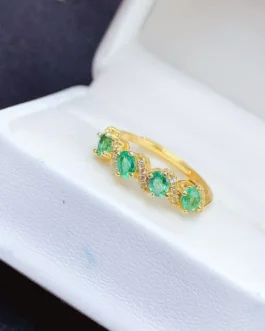 Natural Emerald Wavy Row Ring