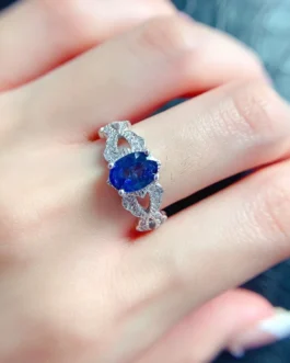 Natural Sapphire Crossover Pavé Ring
