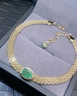 Natural Emerald Mesh Band Bracelet