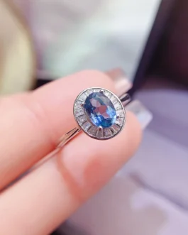 Natural Topaz Beaded Halo Ring