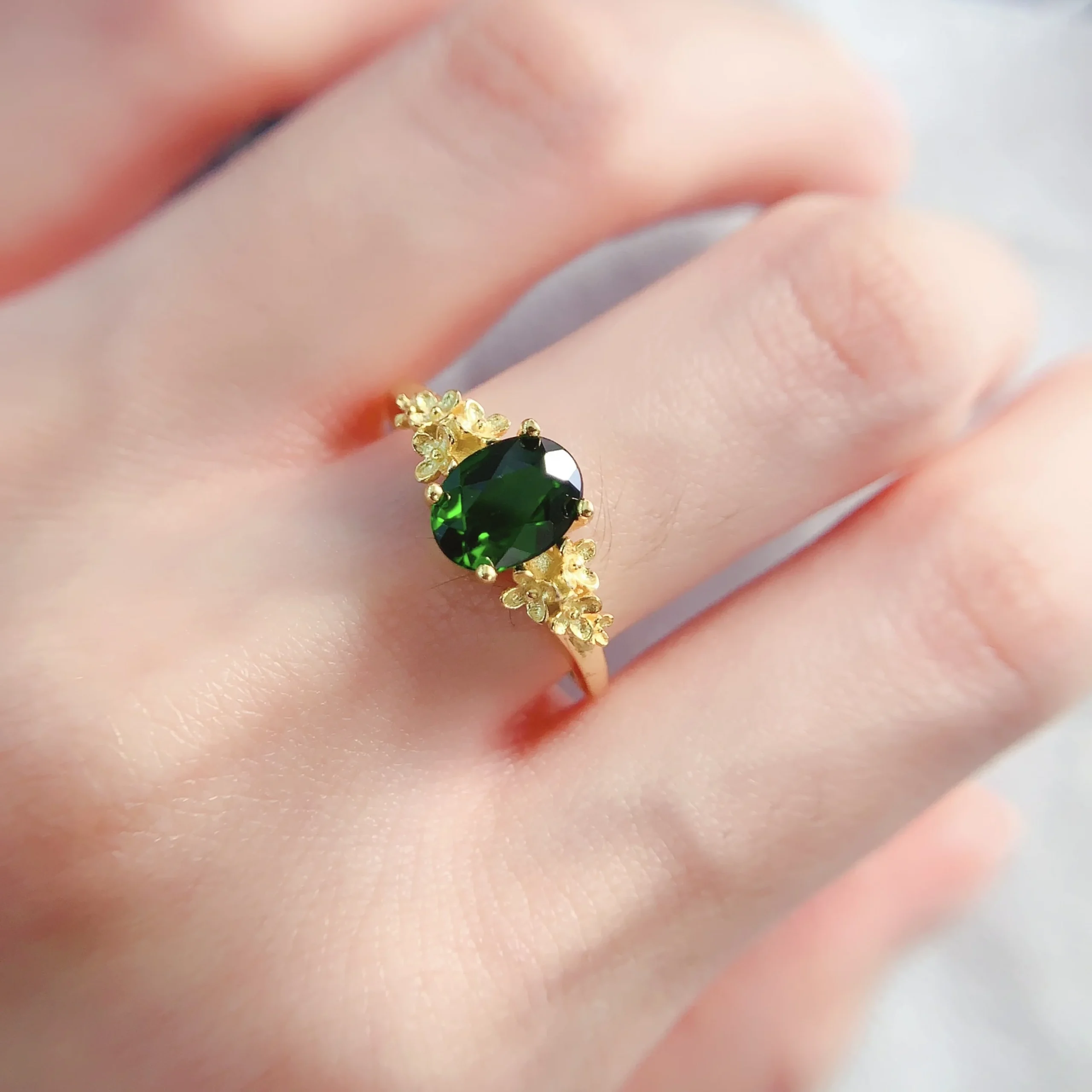 Natural Diopside Oval Halo Ring - view 3