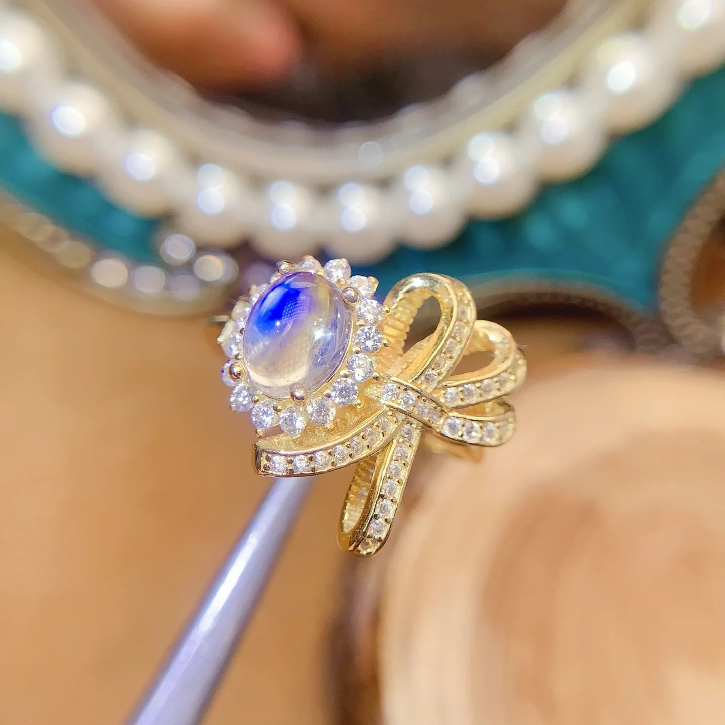 Natural Blue Moonstone Fine Ring - view 2