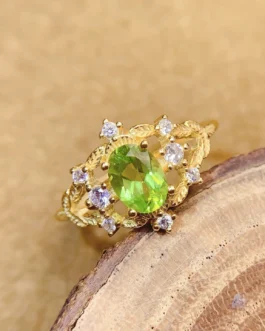 Natural Peridot Blossom Halo Ring