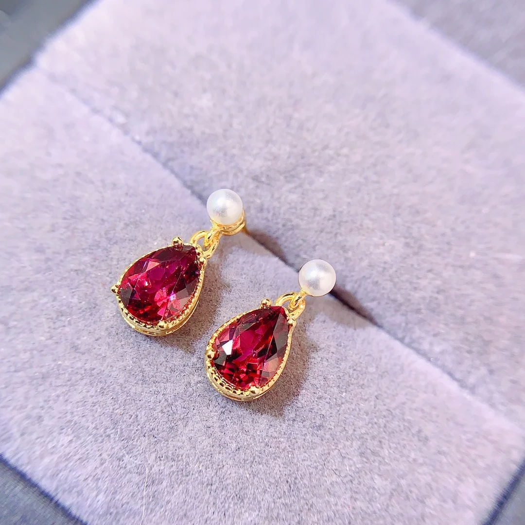 Natural Garnet Pear Stud Earrings - view 4