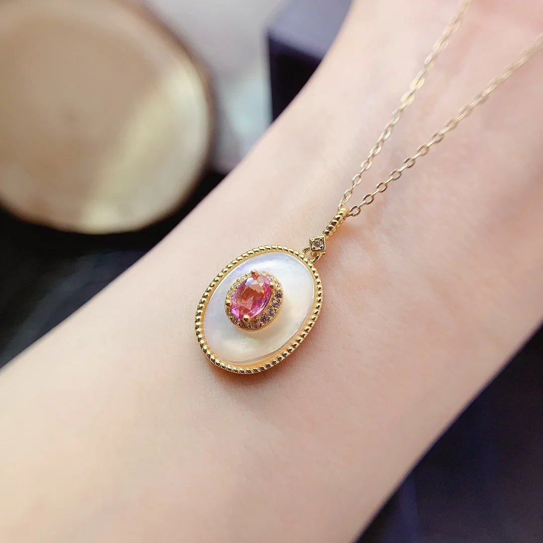 Natural Pink Sapphire Oval Pendant - view 2