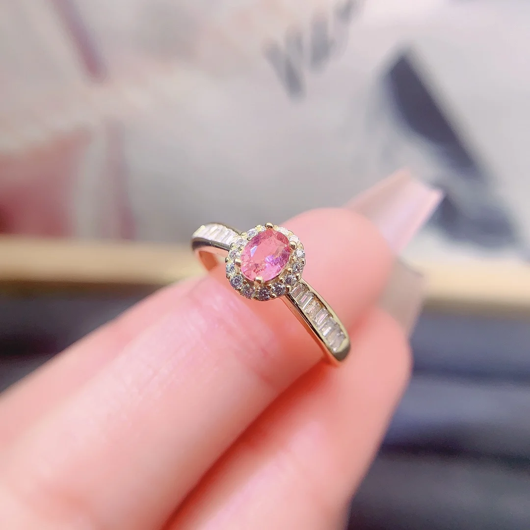 Natural Tourmaline Gold Halo Ring - view 3